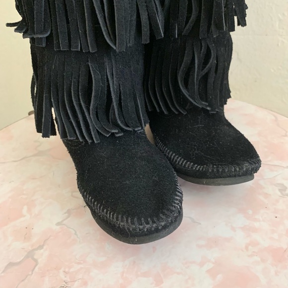Black suede fringe boot size 6 boho festival boots - Picture 5 of 8